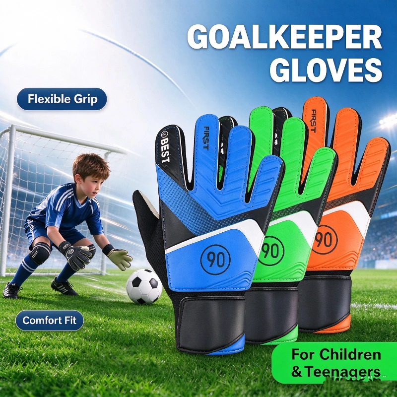 1 Pair Youth Kids Football Goalkeeper Gloves Anti Slip Latex Goalie Gloves With Finger Guards Shock Absorbing Soccer Gloves