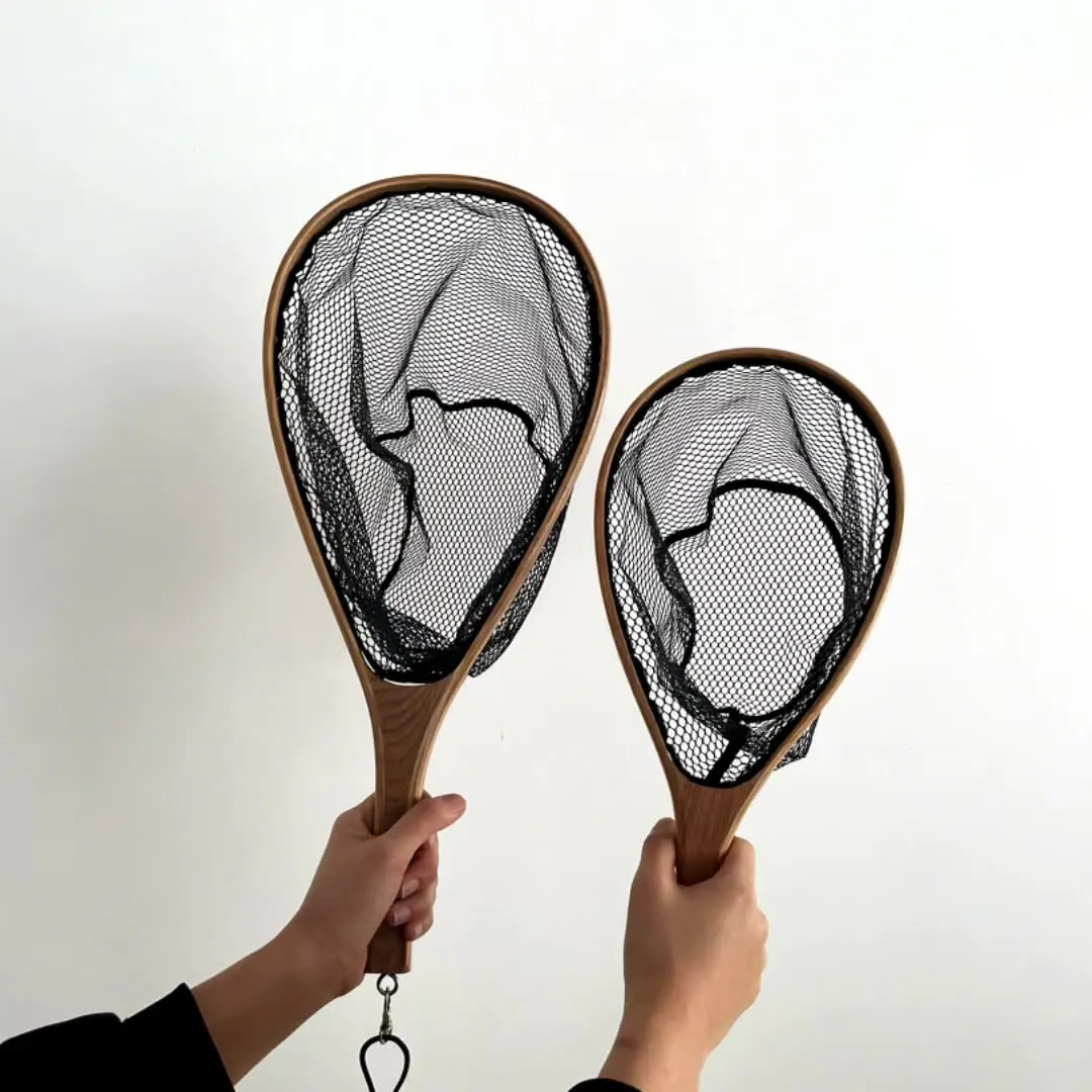 

Flying Net Wooden Handle Nylon Landing Net Catch and Release Stand Basket Pesca Combo Kit Trout Fishing Tool