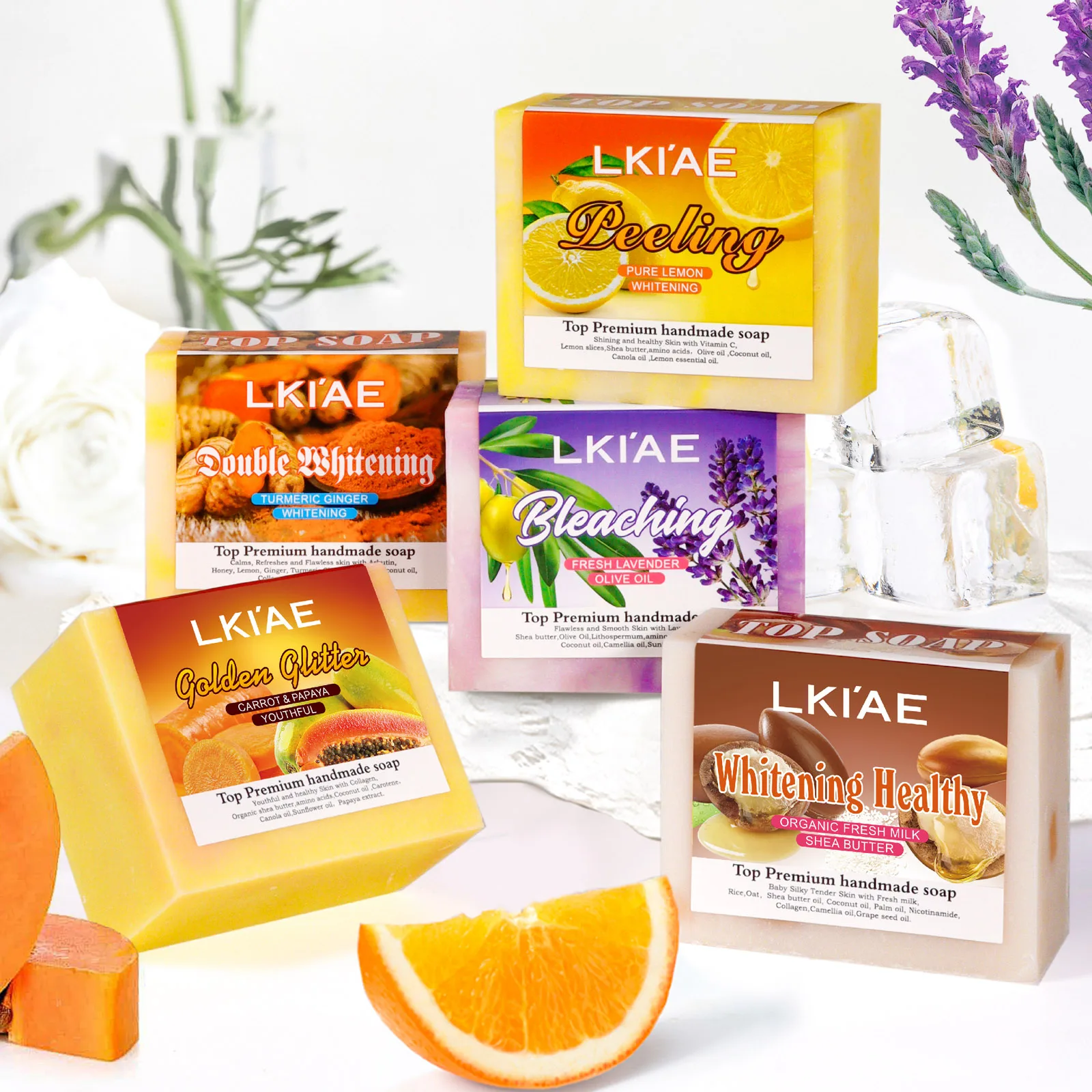 LKIAE Pure Natural Lemon Brightening Soap Bar, Face & Body Cleanser, Oil Control, Reduce Acne, Pimples, Blackheads, 150g/5.3 oz