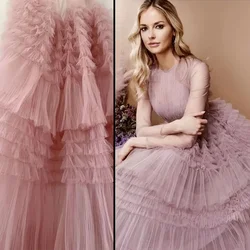 Mauve Pink Pleated Tulle Fabric Soft Mesh Lace Frilled Gauze for Creased Cake Dress Wedding Photography Backdrop Decoratio