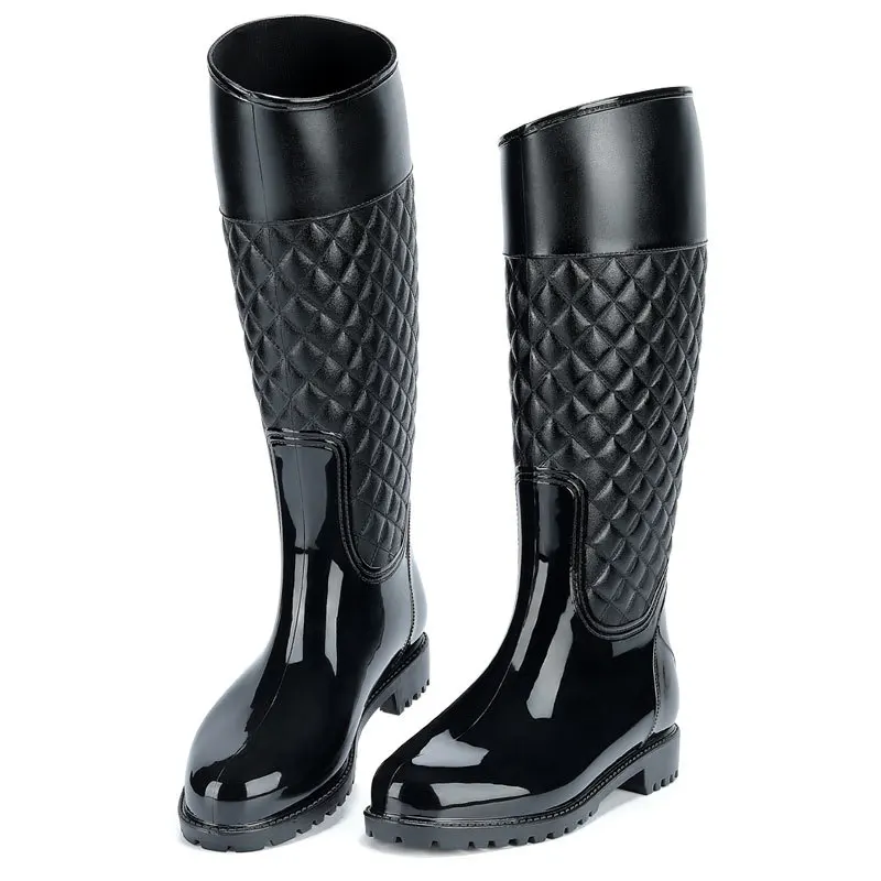 New Fashion Rain Shoes Waterproof Thickened Warm Grid Women's Rain Shoes High Barrel Women's Rain Shoes Women's Boots