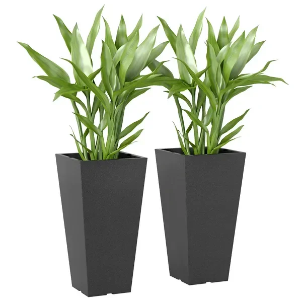 

23 Inch Tall Planters for Outdoor Plants, Set of 2 Plastic Flower Pots, for Front Door Patio Garden Use, Black