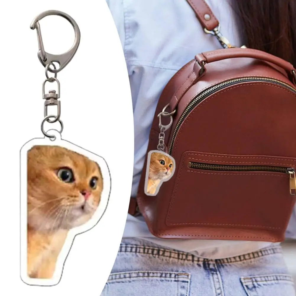 

Забавный акриловый брелок с мемом кота, милый вирусный брелок в виде головы кошки, двусторонняя HD-печать, подвеска для сумки, рюкзака, подарок