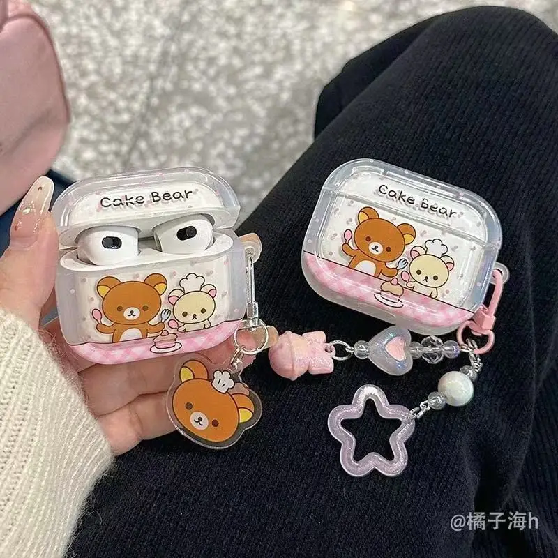 

Kawaii Rilakkuma Earphone Case Cartoon Cute AirPods4 Protective Cover Apple Bluetooth AirPods1/2/3 Earphone Girls Gifts Toys
