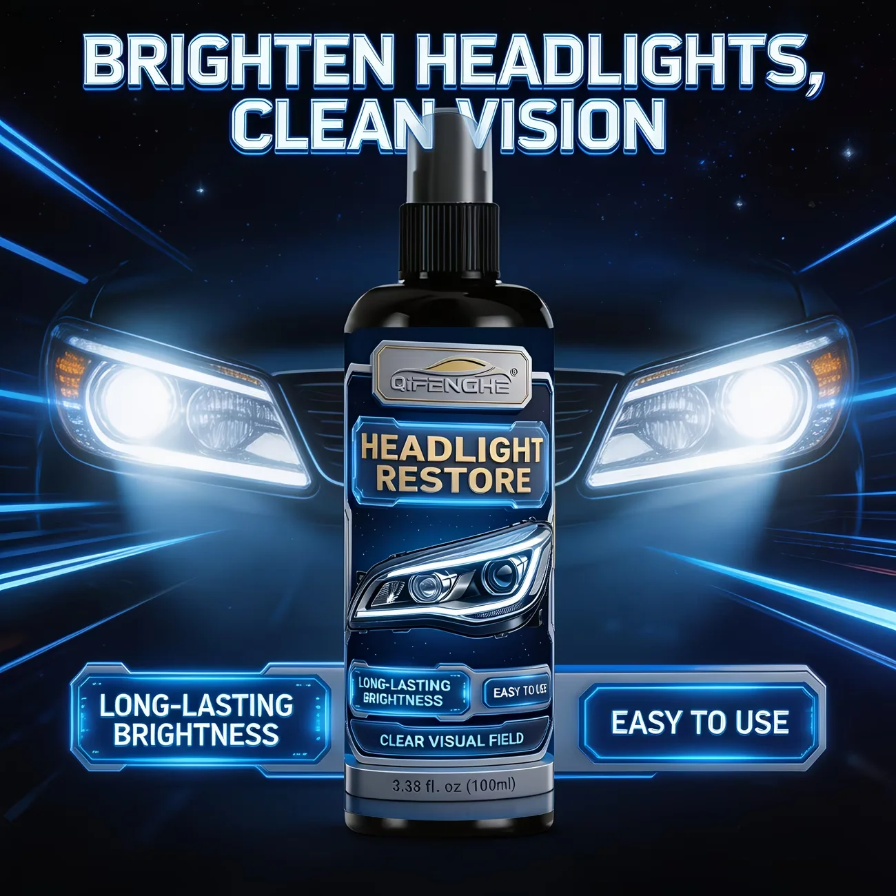 Headlight Restore Spray, Car Headlight Restoration Kit, Headlight Cleaner Polish for Yellowing Oxidation Scratch, Long Lasting B