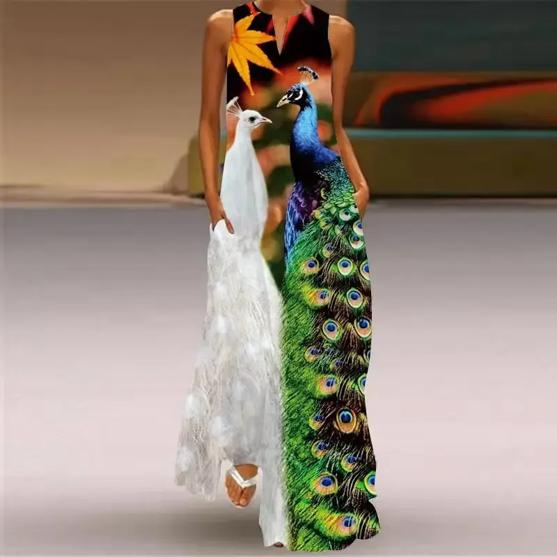 Vintage Printed Boho Maxi Dresses Women Fashion Summer V-Neck Sleeveless Long Dress Party Ladies Elegant Beach A-line Vestidos