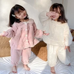 2023 Autumn Winter Children Home Clothing Coral Velvet Princess Style Sweet Thickened Girls Set Kid Nightgown Korean