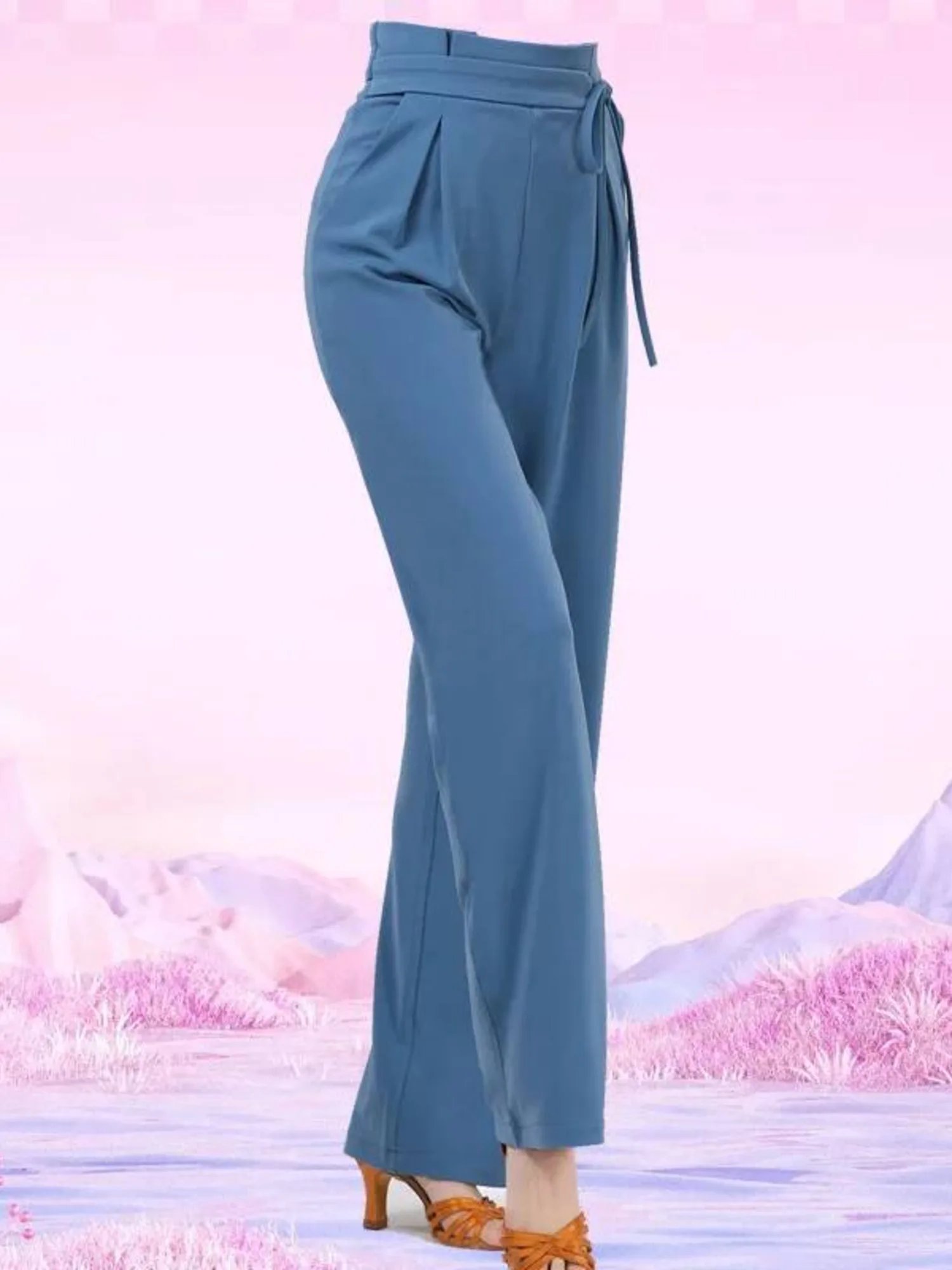 

Женские однотонные танцевальные брюки с высокой талией и завязкой на талии – элегантные свободные брюки для бальных танцев и современного выступления на сцене