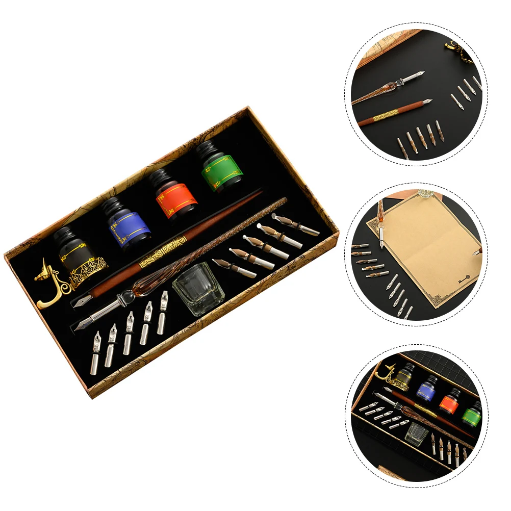 

Dip Pen Set Wooden Glass Calligraphy Pen Polished Style Smooth Ink Writing Drawing Set Student Supplies