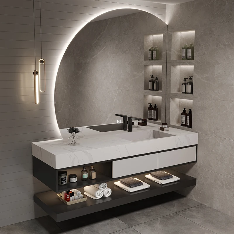 Modern rock slab bathroom cabinet integrated basin toilet hand wash washbasin cabinet combined washbasin bathroom customization