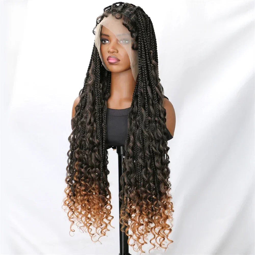 Box Braided Crochet Hair Dreadlocks Wigs 36 Inch Full Lace Synthetic Braids Wig For Women Baby Hair Transparent Lace Wig