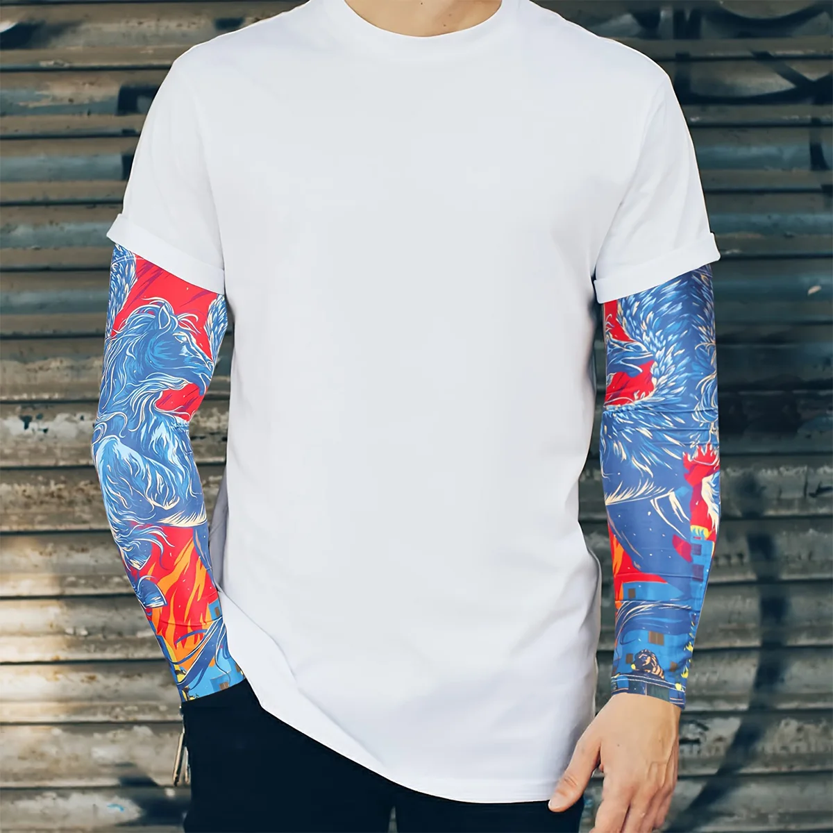 15”, Zufällige, zufällige Fake-Tattoo-Blumen-Arm-Druck, abstraktes Muster, Eis-Ärmel, die nicht brechen, links und rechts, modisch, hochwertig, 8 % Elastan, für Männer und Frauen, Erwachsene, Outdoor, universelle, coole Ärmel, zufelmütze, zufelmütze, Frühling und Sommer, leicht und Sommer, leicht und atmungsaktiv, leicht und atmungsaktiv, leicht und atmungsaktiv