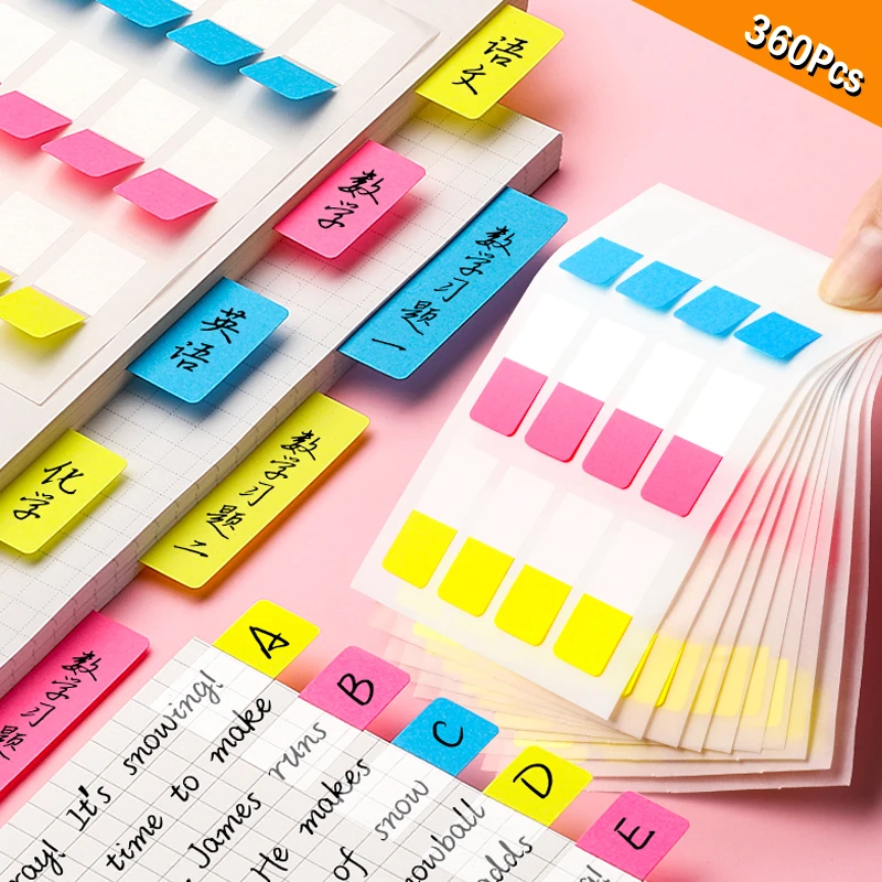 360Pcs Sticky Notes Memo Pad 3 Size Index Tabs Label Beschrijfbare Classificatie Tab Sticker Boek Markers Lezen Notities Stationaire