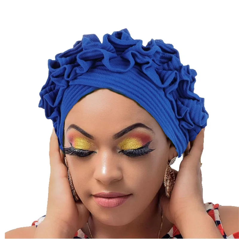 

African Women Hat Muslim Nigerian Aso Oke Auto Gele Headtie Front Cross Wrap Cap Hair Loss Turbante Headscarf Bonnets Headwrap