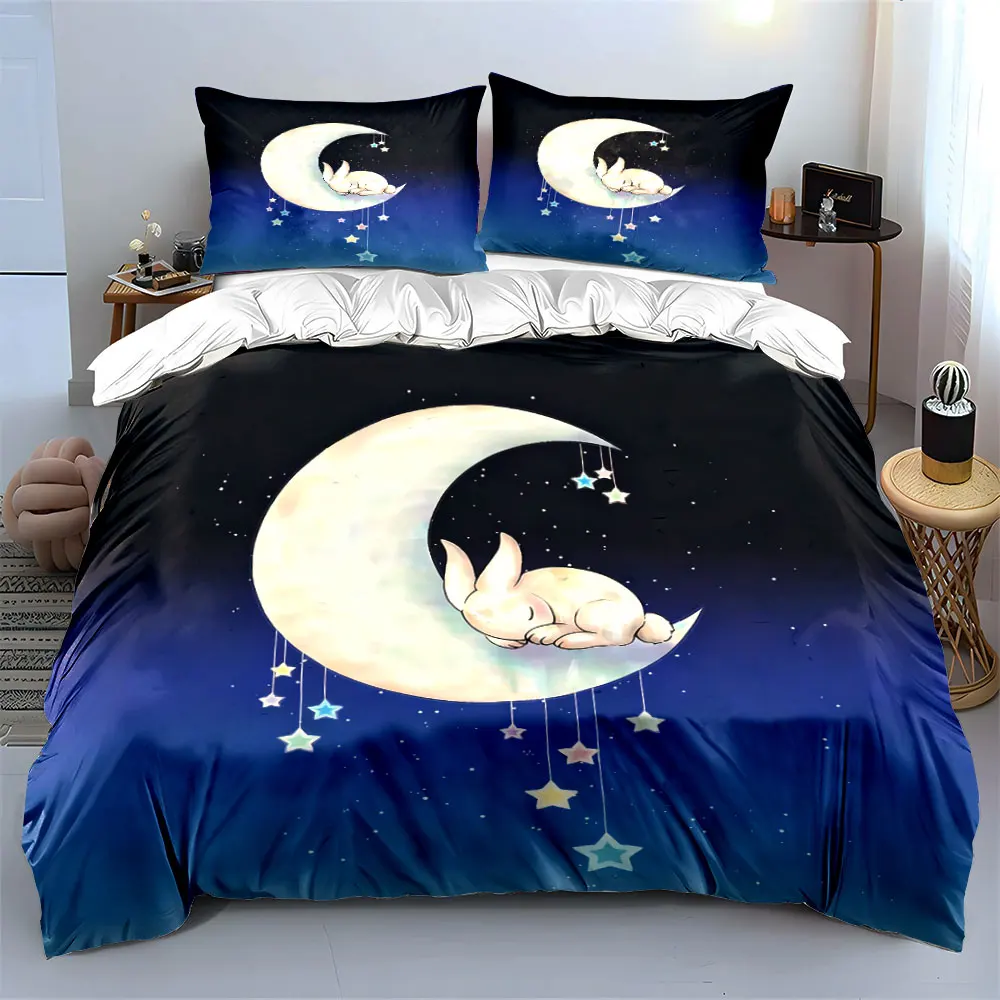 

Sleeping Bunny Moon Decor Set Soft Comfortable Duvet Cover Bedding Set Included 1*Duvet Cover & 2*Pillowcases, gift