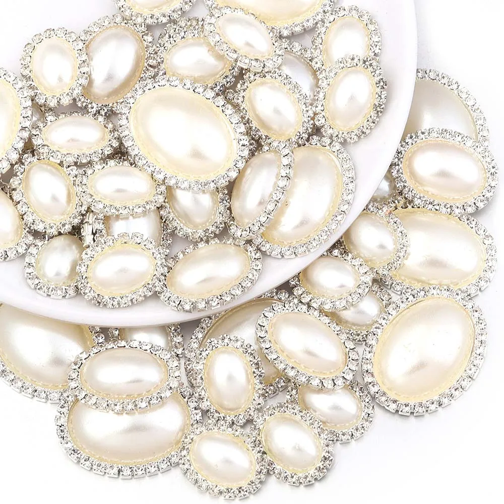 

5Pcs Rhinestone Imitation Pearl Oval Cabochon Flatback Loose Cabochon Cameo Beads for DIY Jewelry Making Craft Brooch Supplies