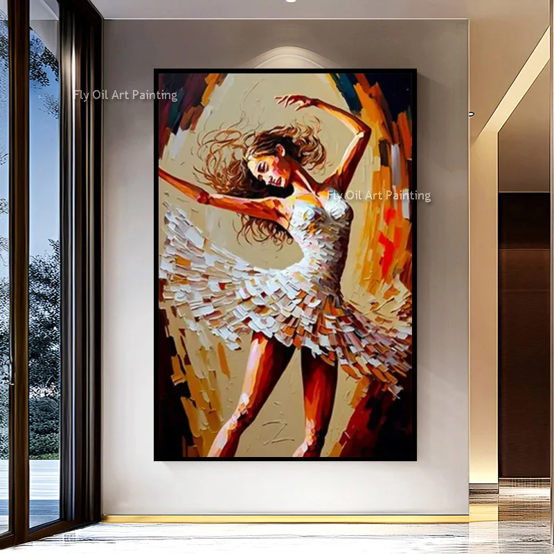 Large Abstract Golden Yelllow People Face Wall Art Decor For Room New Home Wall Items Handpainted Brown Black Women Oil Painting