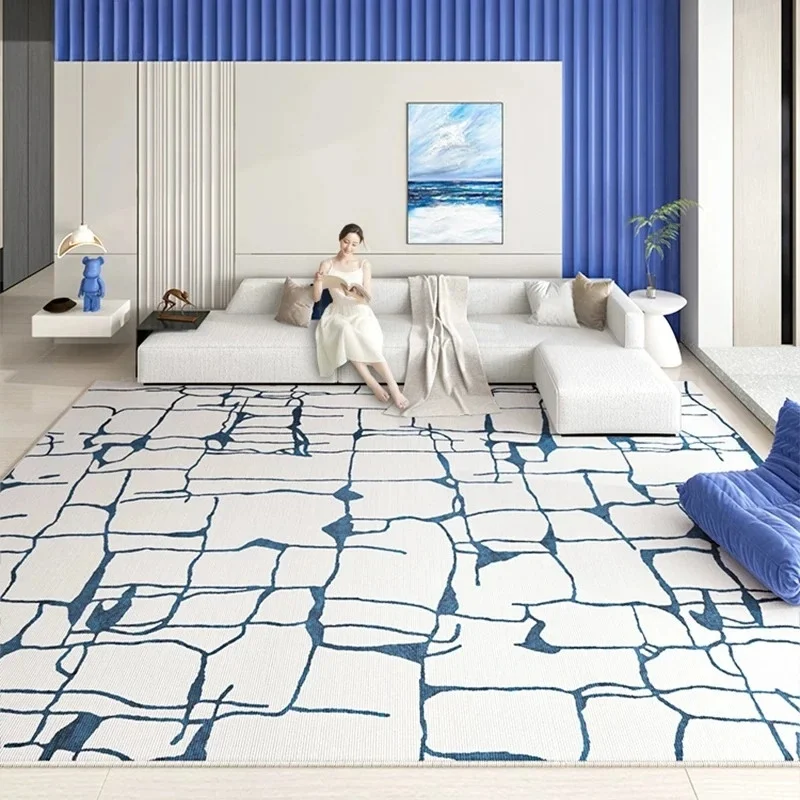 VIKAMA Minimalist Curve Large Living Room Rug, Contemporary Blue Abstract Wave Pattern Non Skid Area Carpet for Home Decoration - view 2