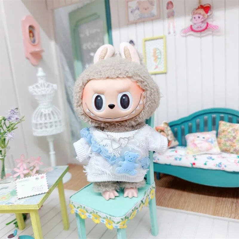 17cm Labubu Doll Clothes Furry Onesie Set Puppy Suit Baby Pendant Clothes Suspender Pants Clothes Replacement Trend Gift