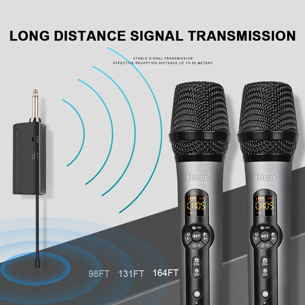 Professional Handheld Dynamic Microphone Karaoke One Drags Two UHF Wireless Microphone