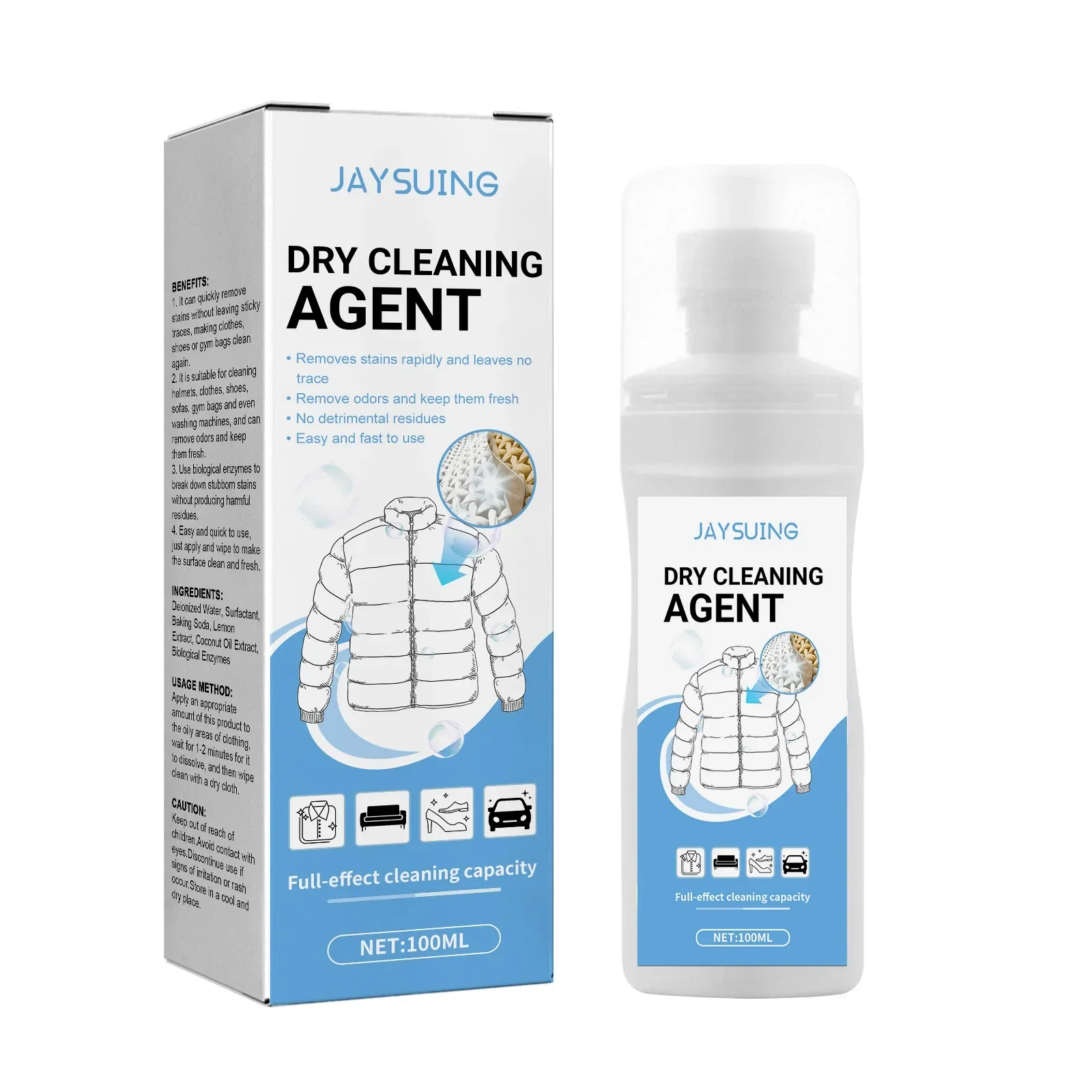Down Jacket Dry Cleaning Spray Downwear Detergent Agent Dry Cleaner Oil Stain Remover Down Jacket Clothing Foam Cleaning Liquid