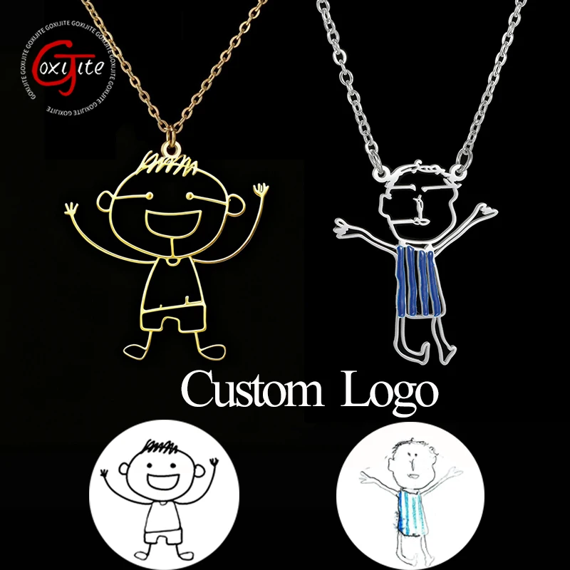 Goxijite Stainless Steel Children Drawing Oil Drip Pendant Personalized Logo Picture Necklace  Children's Party Jewelry Gift