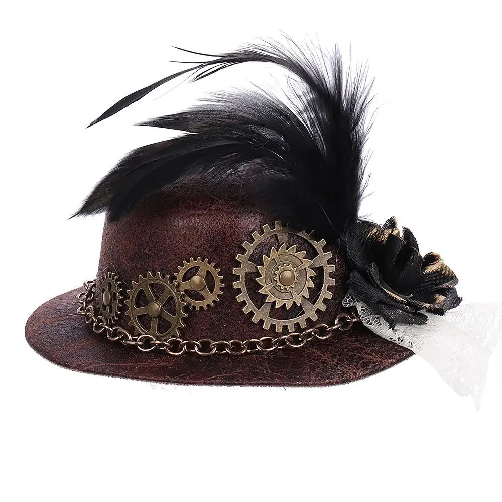 Funny Steampunk Hair Clip Mini Top Hat Goth Vintage Cosplay Props Gears Feather Cosplay Masquerade Mini Cap Decor