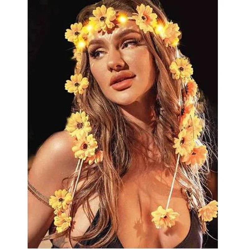 

Sunflower Headband Light Up led Daisy Flower Crown Bohemian Hippie Headpiece Sunflower Hair Accessories for Women