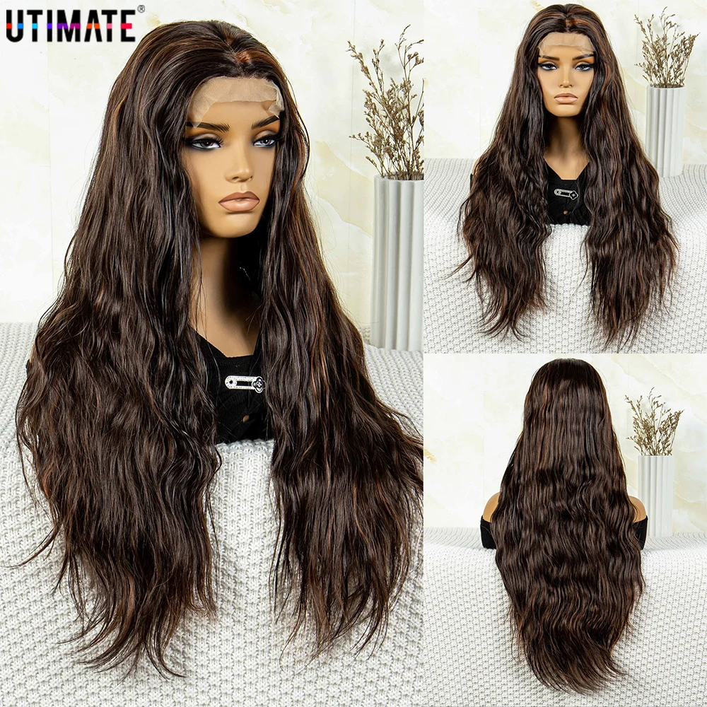 

350# Highlight Brown Wig for Black Women Middle Part Lace Front Wig 30Inch Long Wavy Wigs for Daily Use Party