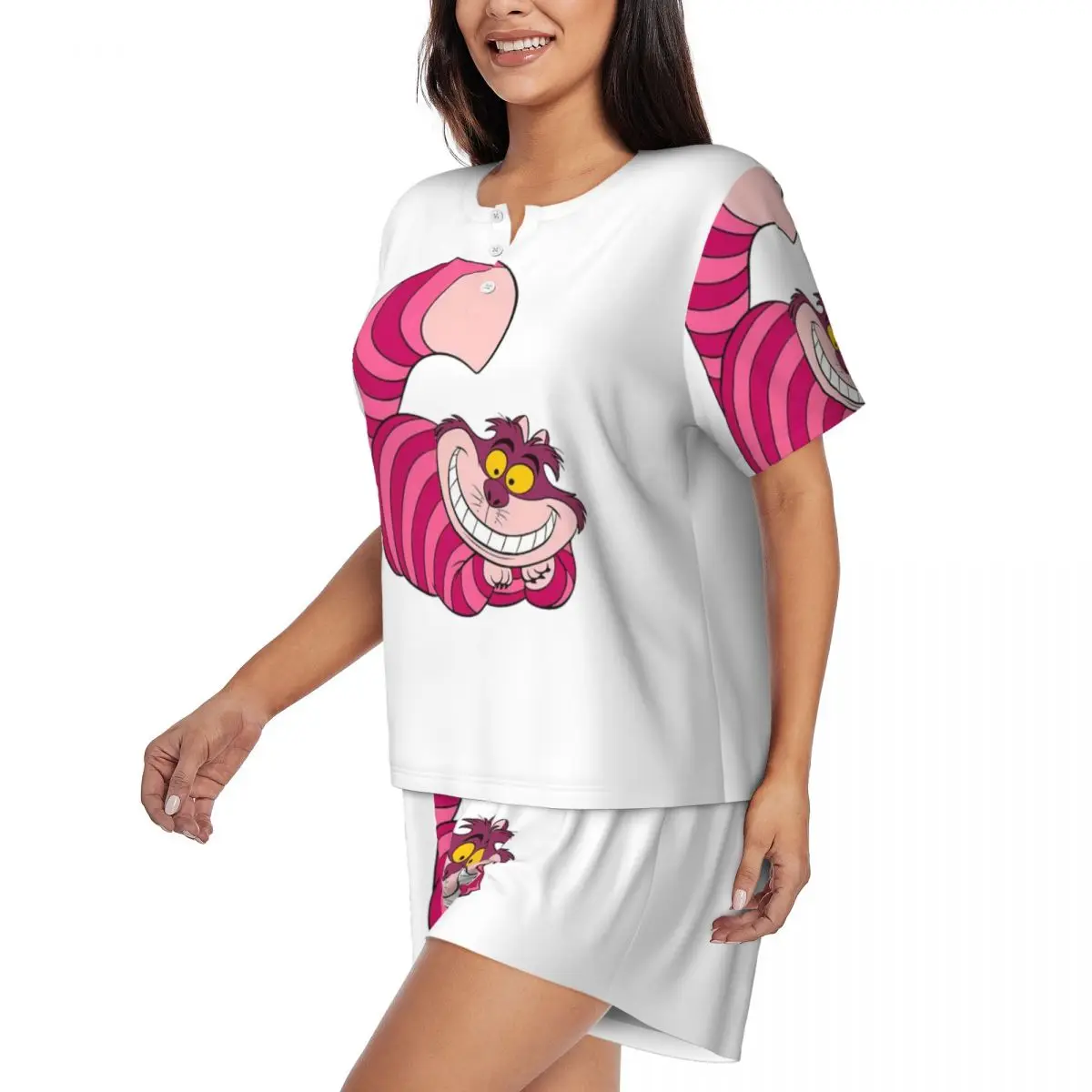 Custom Cartoon Manga Cheshire Cat Smile pigiama set donna 2 pezzi manica corta Pjs Shorts Sleepwear