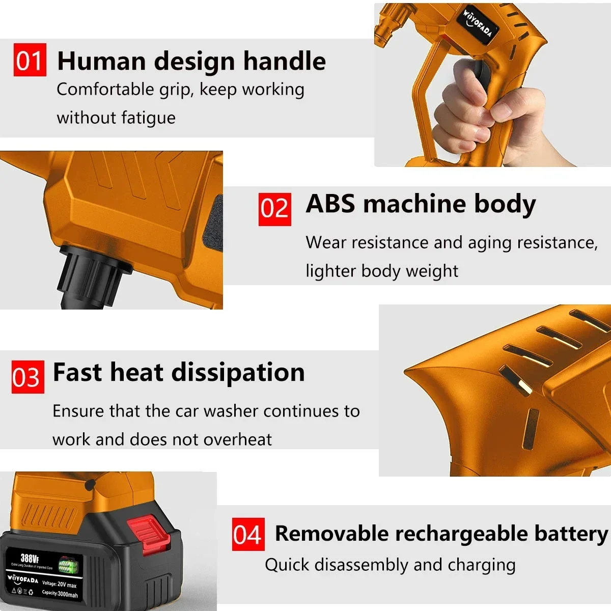 Pistola de agua de alta presión para coche, lavadora portátil inalámbrica, 30Bar, batería Makita de 18V