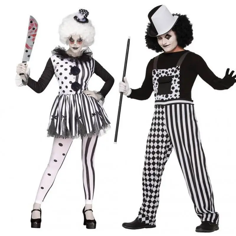 

Couple's Halloween Clown Magician Outfit Adult Black White Stripes Circus Clown Stage Costume Nightclub Bar Theme Party Wear