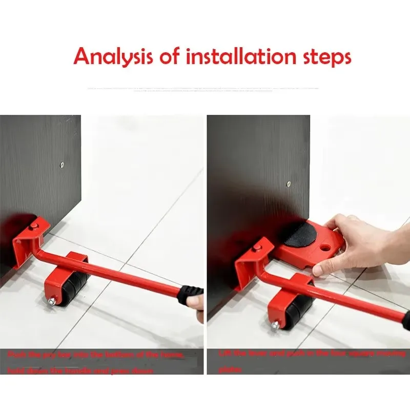 Set Rol Transportasi Bergerak Furnitur Penggerak Batang Roda Alat Penghilang Barang Berat Set Alat Pengangkat Bergerak Perkakas Tangan