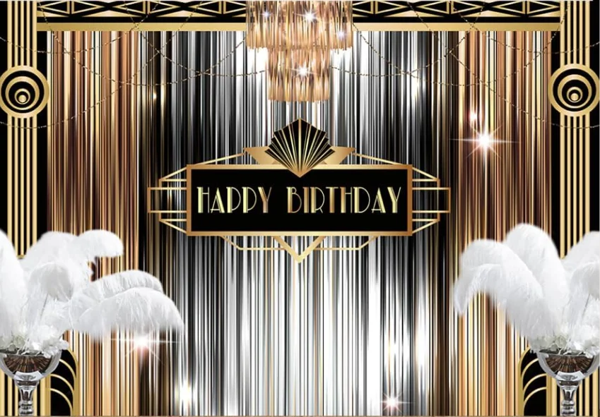 The Great Gatsby Theme Birthday Backdrop Roaring 20s Retro 1920s Background for Adults Women Men Black Gold Art Event Party