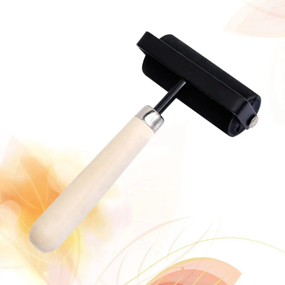 Rubber Roller Solid Wooden Handle Lightweight Easy Ink Glue Distribution for Printing Scrapbooks Wallpapers Stamping