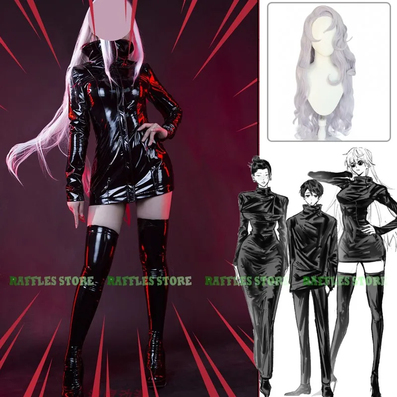 Jujutsu Gojo kostum Cosplay kassen Wig Satoru Genderswap setelan hitam acara komik Anime Halloween baju mewah untuk wanita