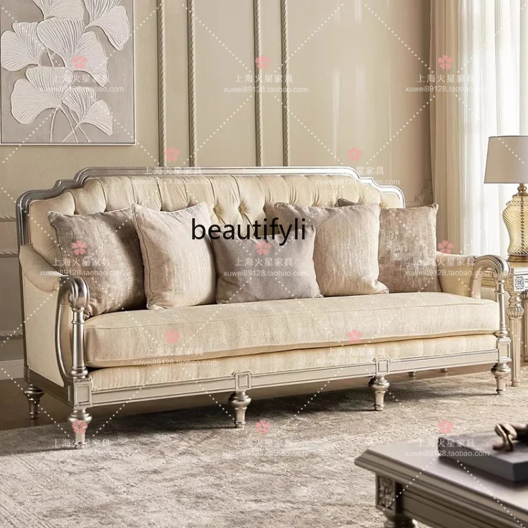 

French light luxury solid wood fabric three-person single sofa American home sofa combination