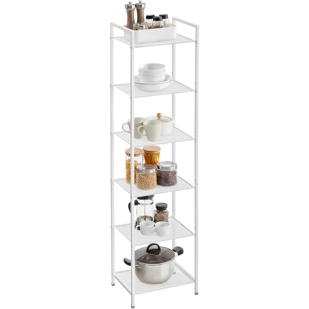 

6-Tier Storage Rack, Bathroom Shelf, Extendable Plant Stand with Adjustable Shelf, for Bathroom, Living Room,Classic White