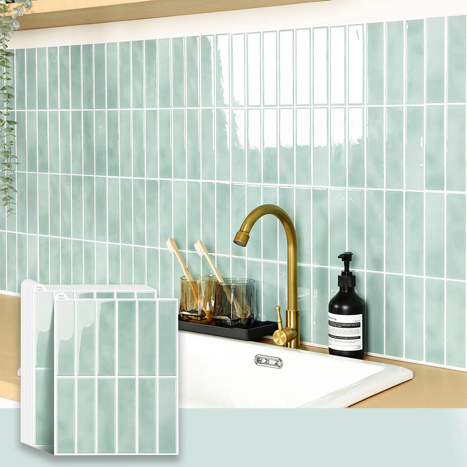 5/10 PCS Wall Sticker Peel&Stick Tile Sticker Strong Adhesive Vinyl Wallpaper Kitchen Waterproof Square Tile Stickers for Home