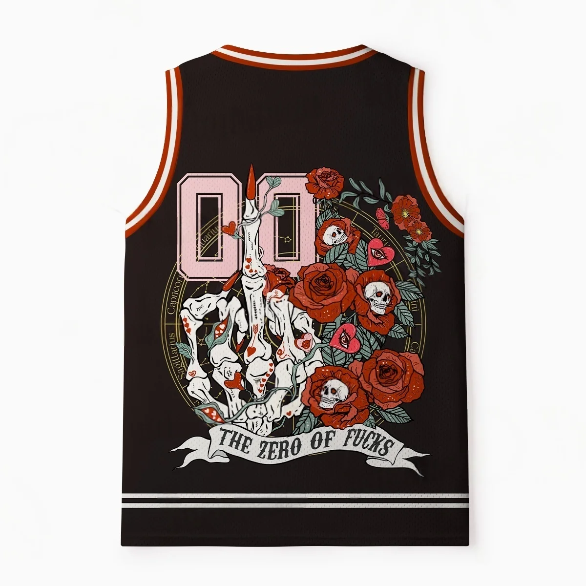 Children's, Men's, and Women's Retro Vertical Middle Finger Bone+Red Rose Skull 3D Printed American Hippie Style Sleeveless Top