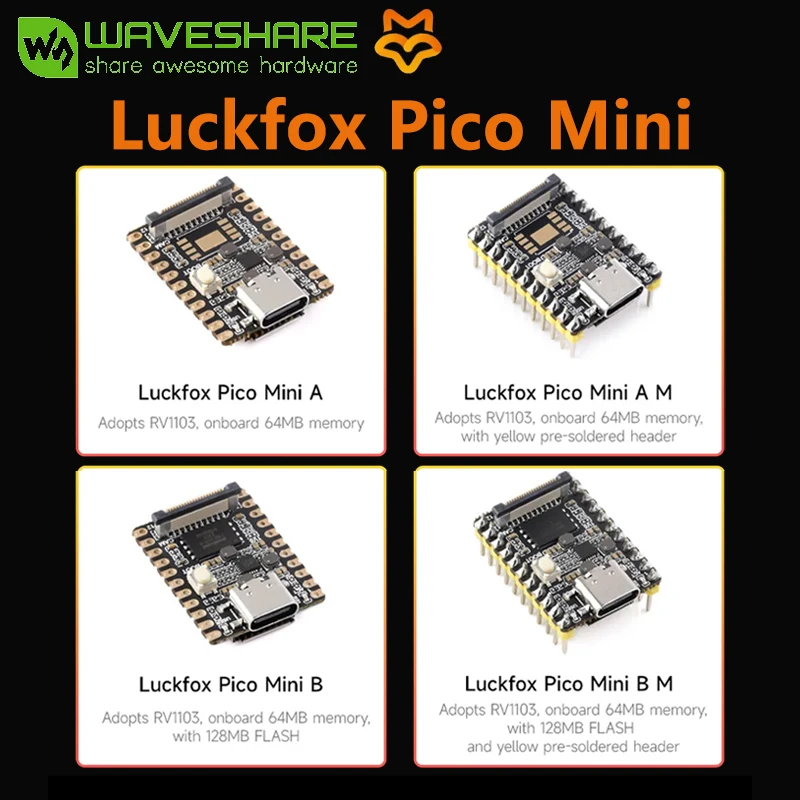 

Waveshare Luckfox Pico Mini RV1103 Linux Micro Deve Board, Integrates ARM Cortex-A7/RISC-V MCU/NPU/ISP【Authorized Agency】