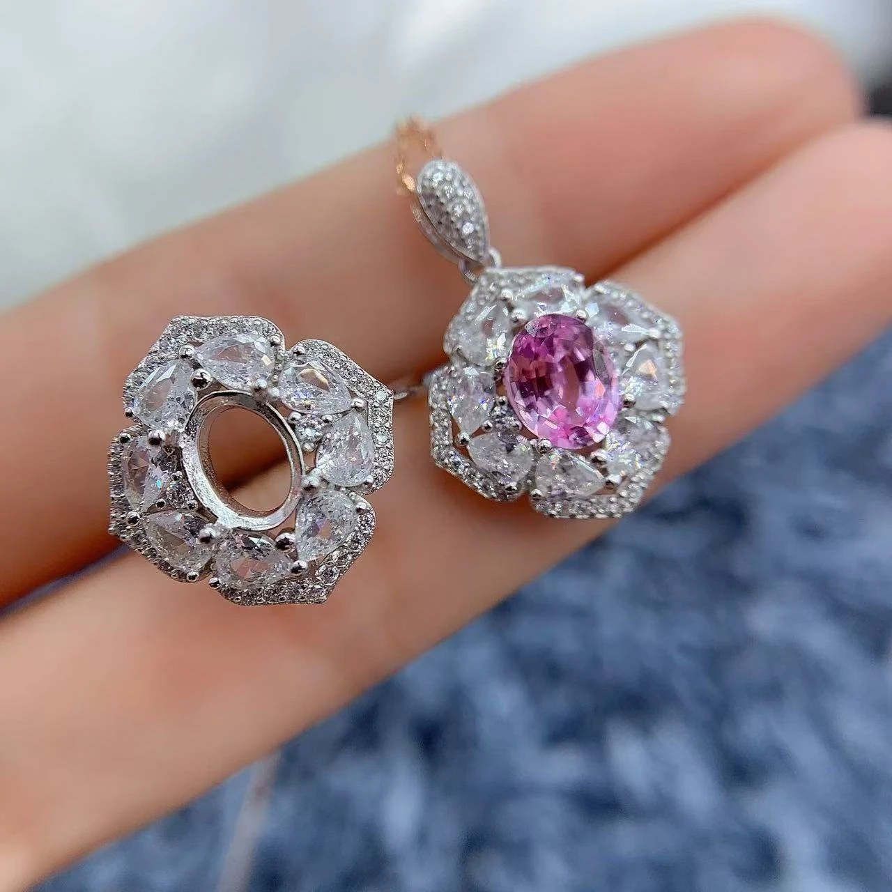 

MeiBaPJ Oval 6*8mm Stone Women's Open Rings＆Pendant Setting DIY Gifts S925 Pure Silver Customize luxury Charm Jewelry Wholesale
