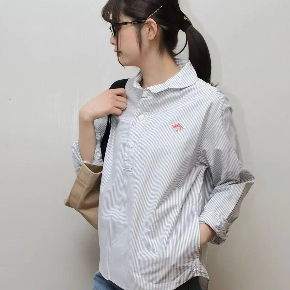 

Весенняя повседневная рубашка из чистого хлопка, женская свободная рубашка с воротником-стойкой, с длинными рукавами, дышащая, в полоску, в китайском стиле