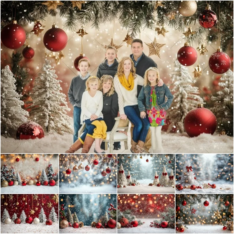 

Фон для фотосъемки с Рождеством в стране чудес, зимний лес, блестящие золотые красные рождественские шары, снежинка, фон для детской фотостудии