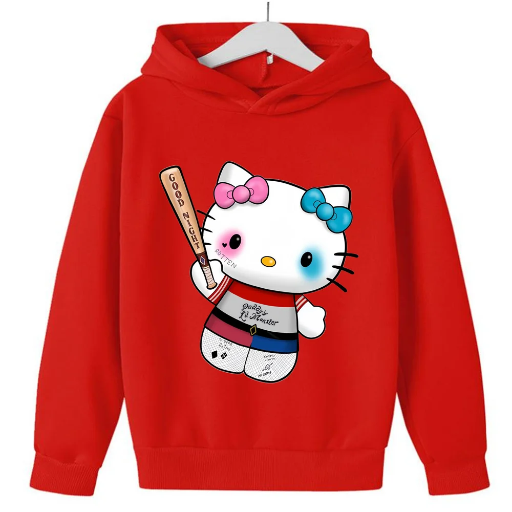 New Casual Kawaii Hello Kitty Hoodie Kids Clothes Girls Clothing Fashion Baby Boys Clothes Autumn Warm Sweatshirt Children Tops