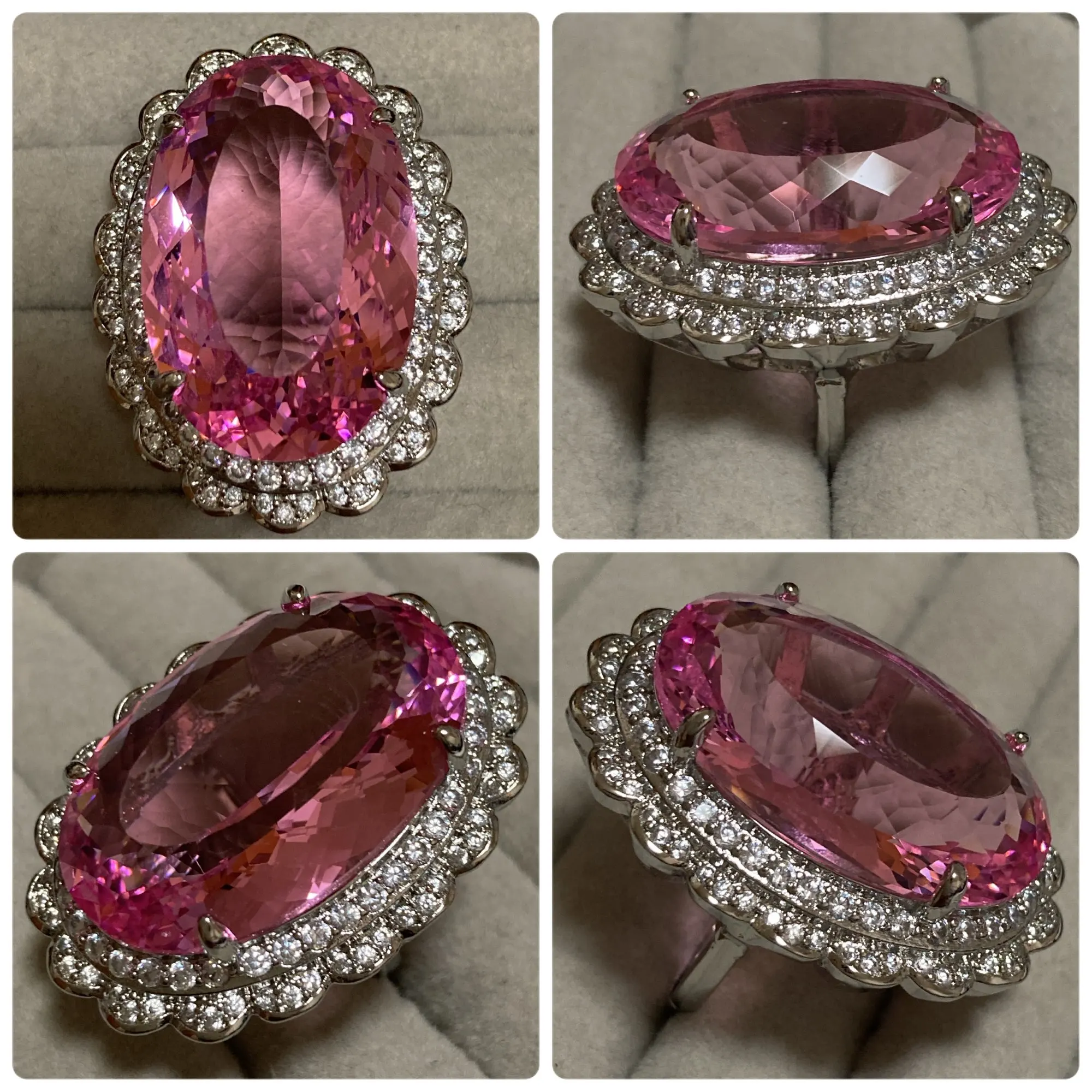 Fashion Rings Women Silver Color 2x3cm Oval Open Ring Inlay Pink Cubic Zirconia Europe America Wedding Party High Grade Jewelry