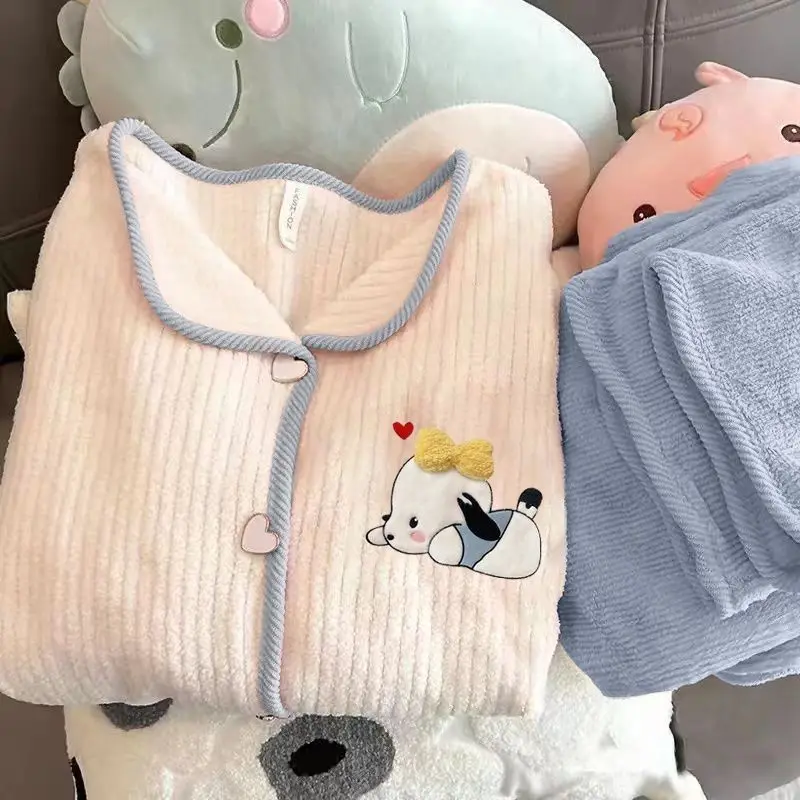 

Sanrio Pochacco Young Girl Pajamas Kawaii Cartoon Student Winter Thicken Long Sleeves Long Pants Keep Warm Homewear Set New