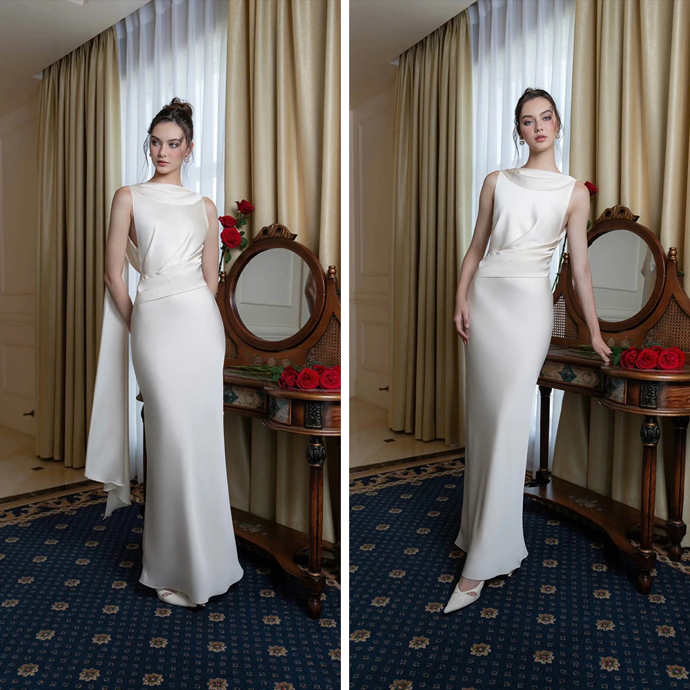 Women's Elegant Sleeveless Backless Satin Bodycon Maxi Dress Cocktail Evening Party Luxury Long Gown Wedding Guest White Dresses