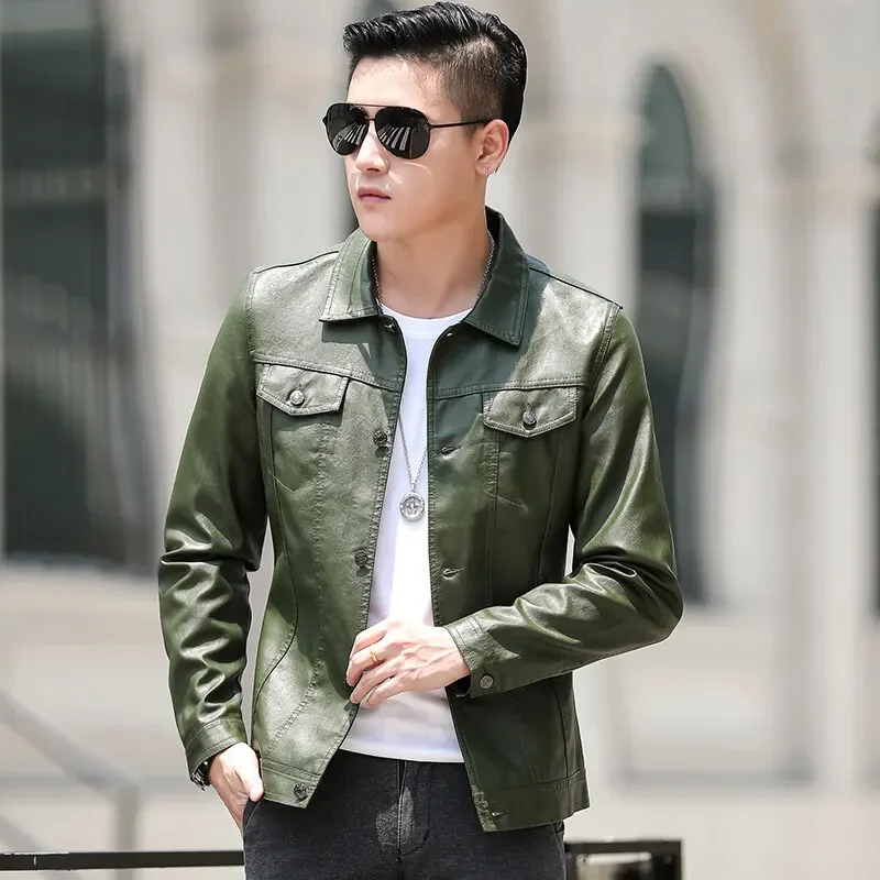 brand New leather jacket for men's leather jacket casual jacket Korean trend slim fit handsome youth Leather Coat mens