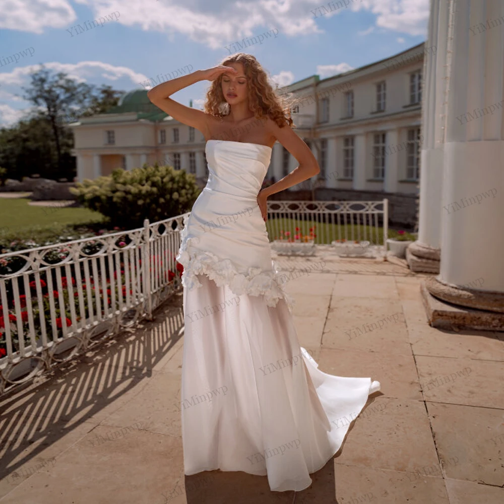 

Mermaid Wedding Dress Elegant Strapless Sleeveless Charming Flower Sweep Train Bridal Gown Vestidos De Novia 2026 Customized